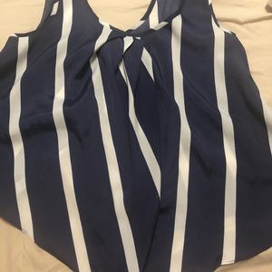 Blue striped partly opened in back tank top